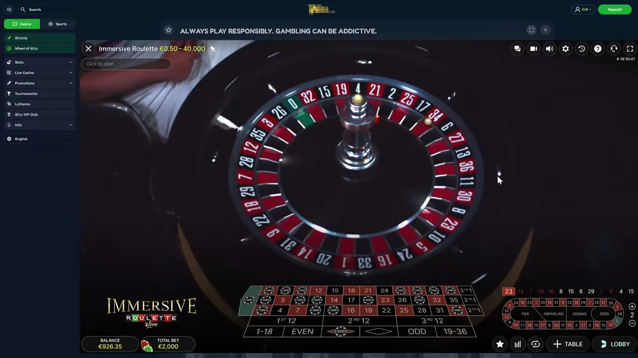 Roulette Live — partida en vivo