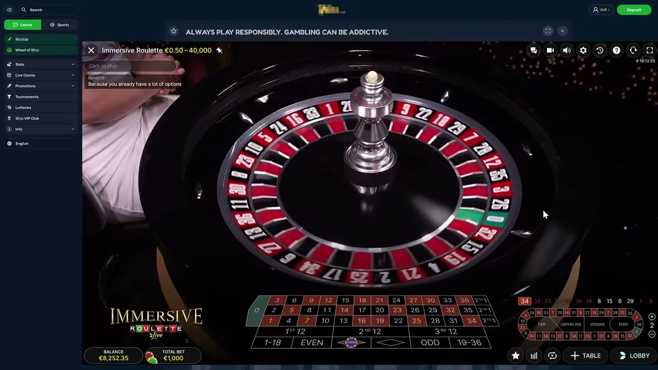 Roulette Live — partida en vivo