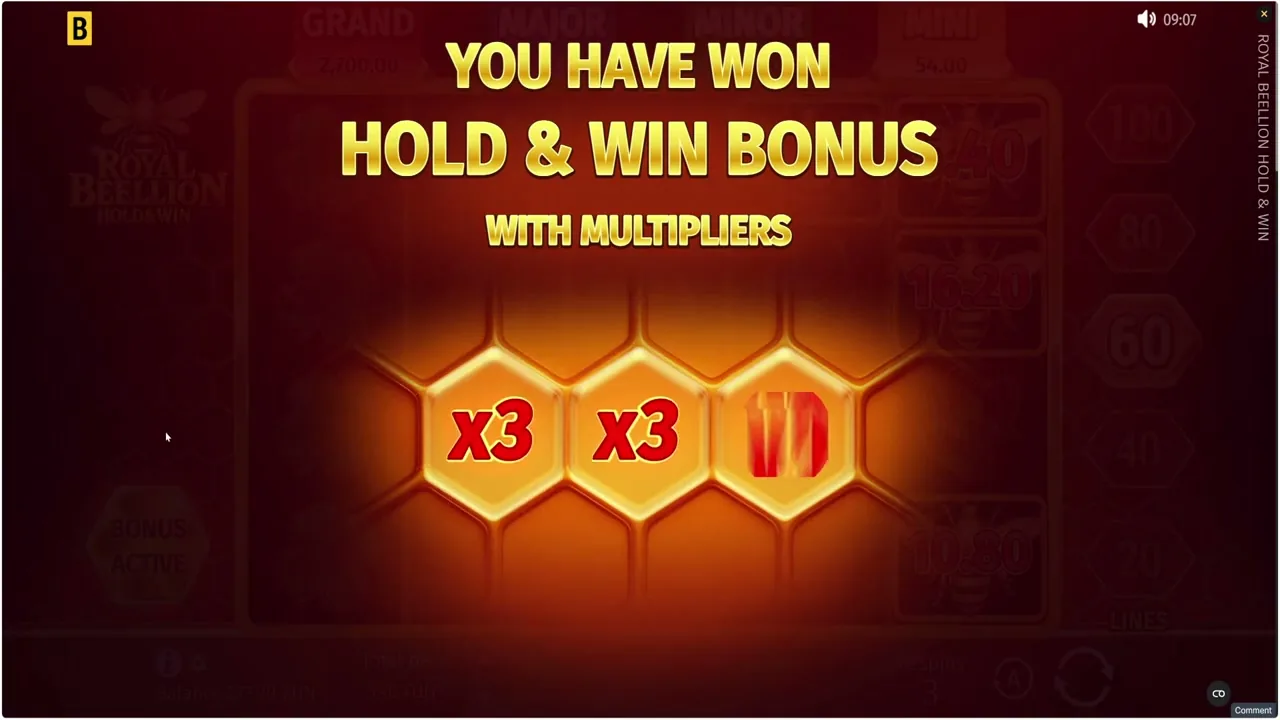 Royal Beellion Hold & Win en juego — captura 1