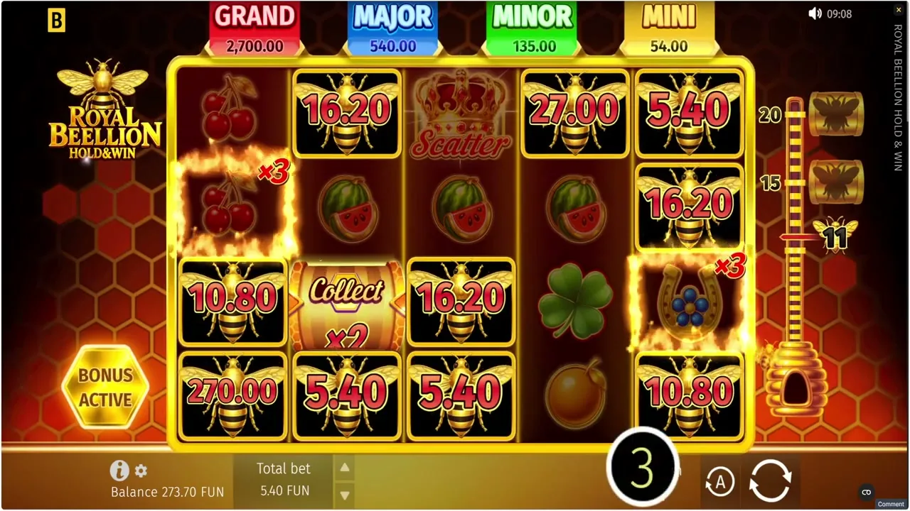 Royal Beellion Hold & Win — partida en vivo