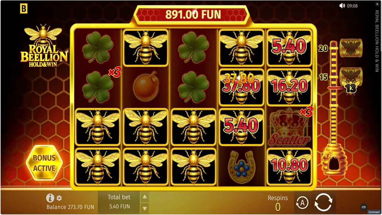 Royal Beellion Hold & Win — partida en vivo