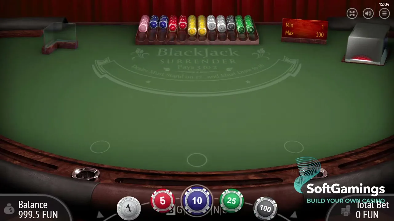 Surrender Multihand Blackjack — partida en vivo